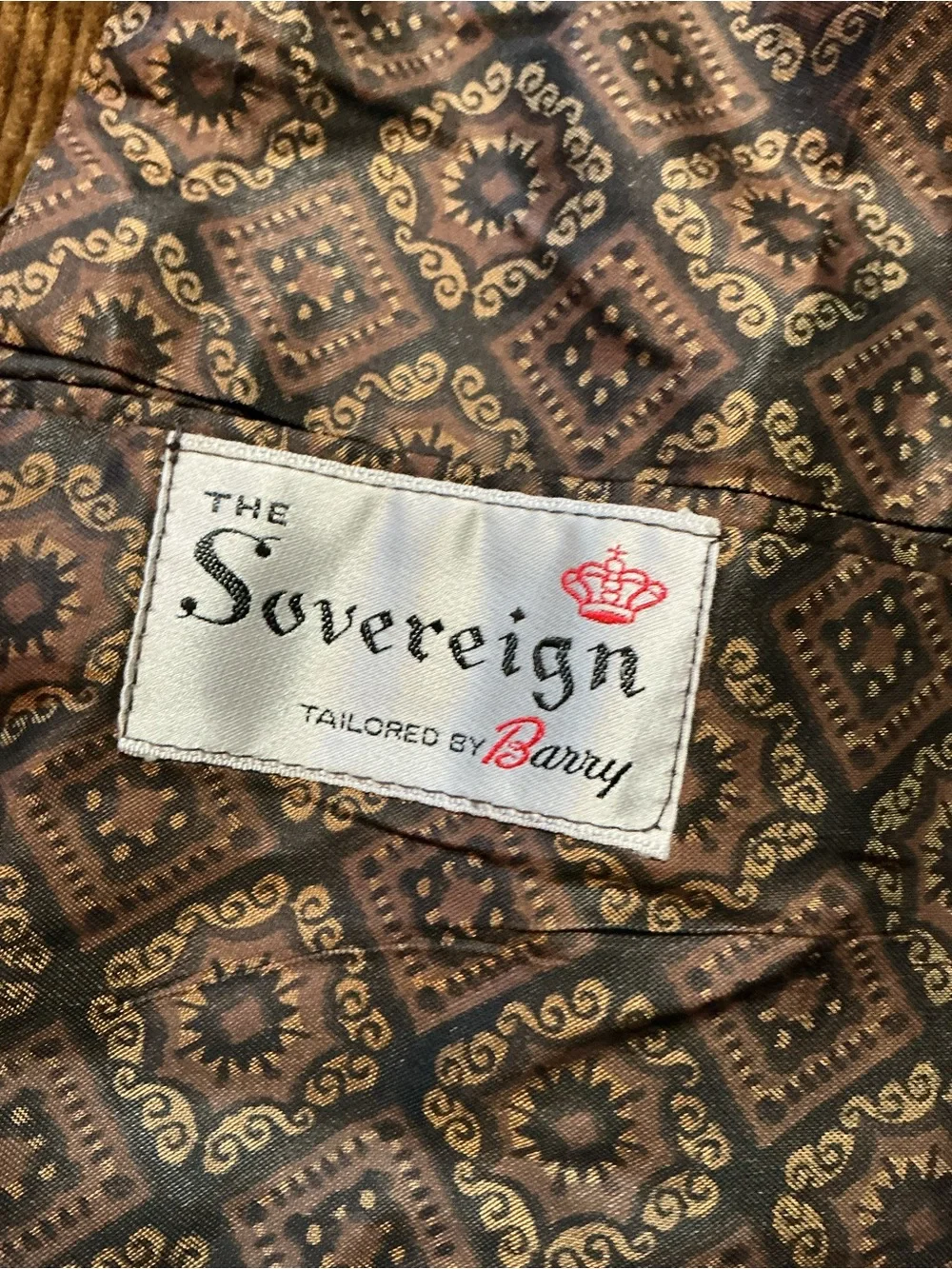 Vintage The Sovereign Barry Corduroy Two Button Lined Sportscoat Blazer Jacket